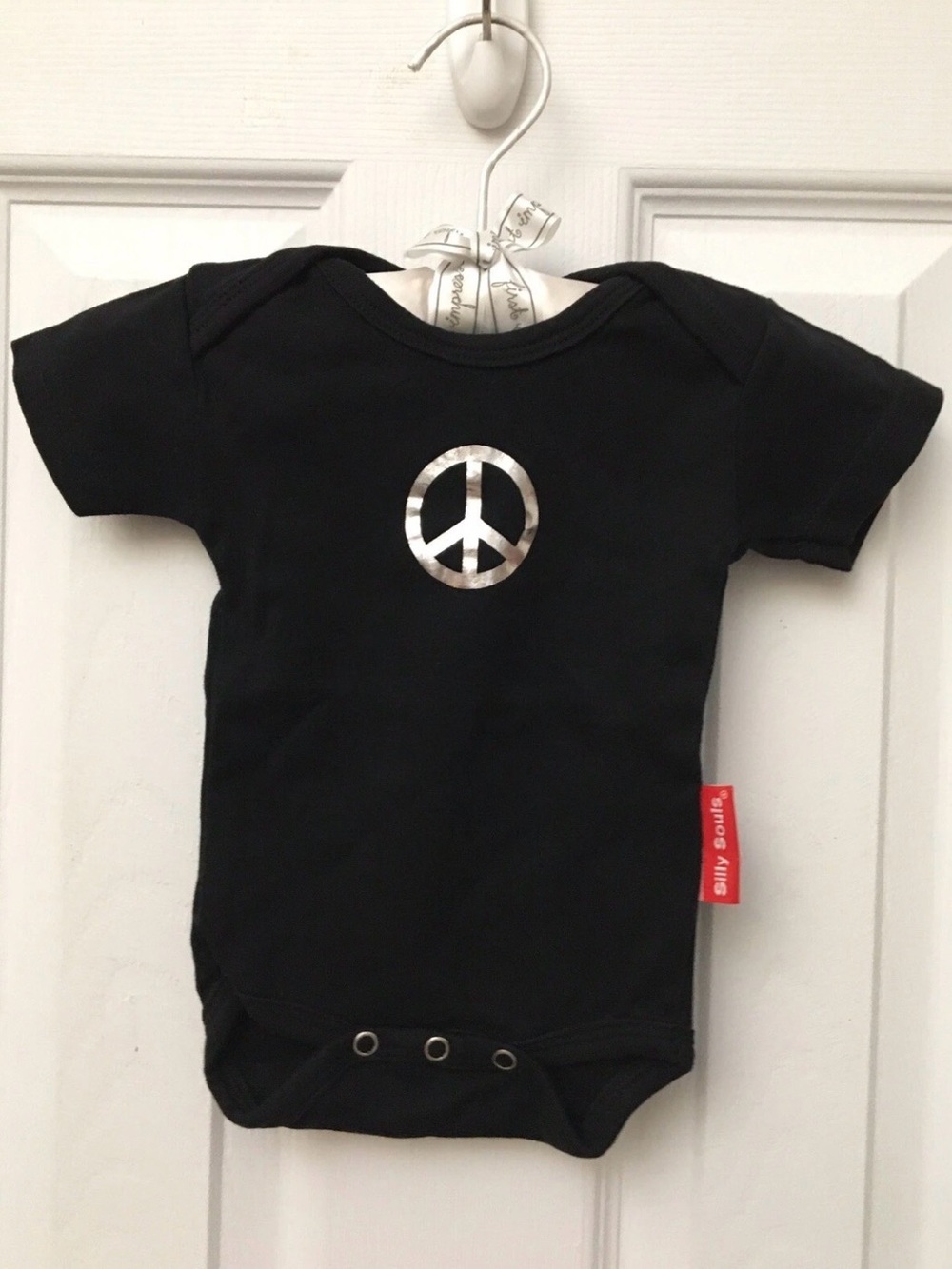 Silly Souls Baby One Piece Bodysuit Black Silver Peace Sign 0-3 Months